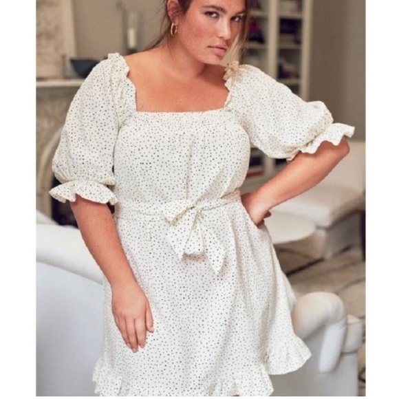 Eloquii Short Puff Sleeve Polkadot Belted Mini Dress 22 24 plus new with tags - Picture 1 of 9